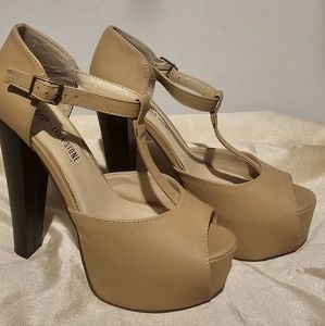 Tan T-Strap Platform High Heels